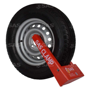 SAS Heavy Duty HD1 Wheel Clamp shown locked onto wheel