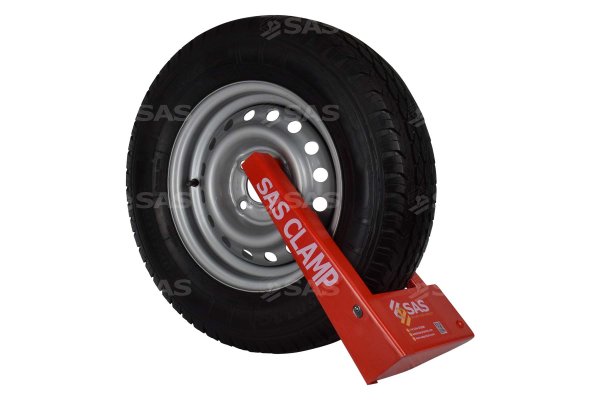 SAS Heavy Duty HD1 Wheel Clamp shown locked onto wheel