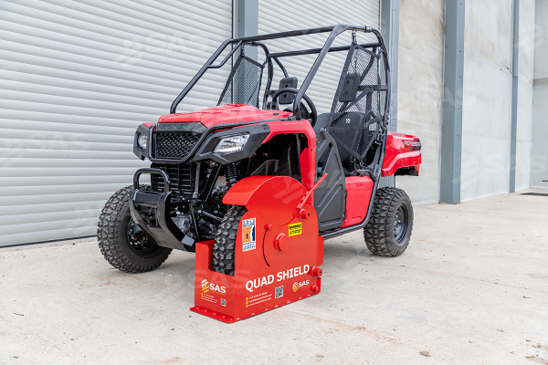 SAS Quad Shield Wheelclamp shown secured on Quadbike