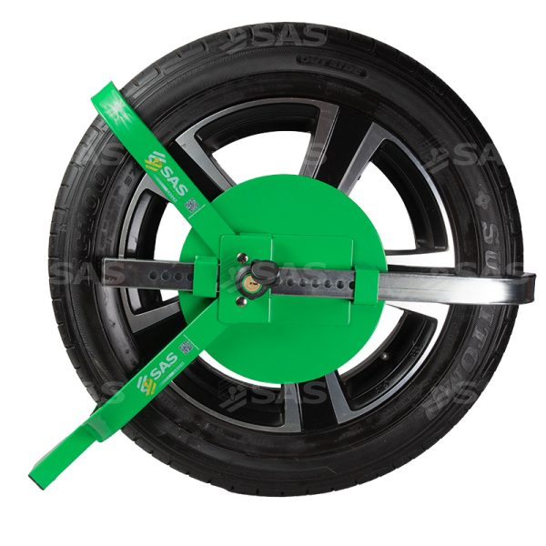 SAS Green V3 Wheelclamp fitted on wheel